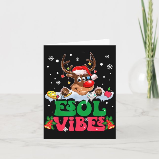 Tarjeta Christmas Reindeer Santa Esol Vibes Funny Teacher  (Anverso)