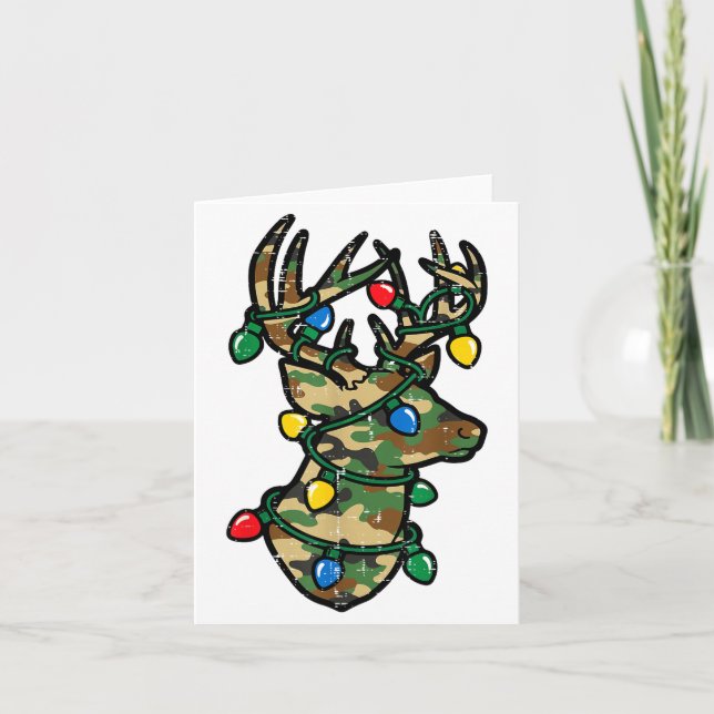 Tarjeta Christmas Reindeer Silhouette Camo Xmas Lights Men (Anverso)