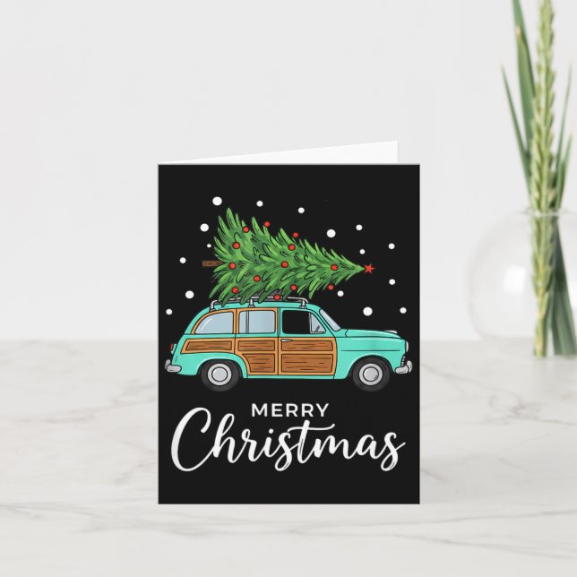 Tarjeta Christmas Retro Car With Christmas Tree - Merry Me (Anverso)