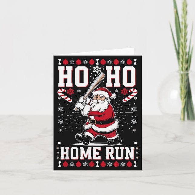 Tarjeta Christmas Santa Baseball Home Run Ho Ho Home Run , (Anverso)