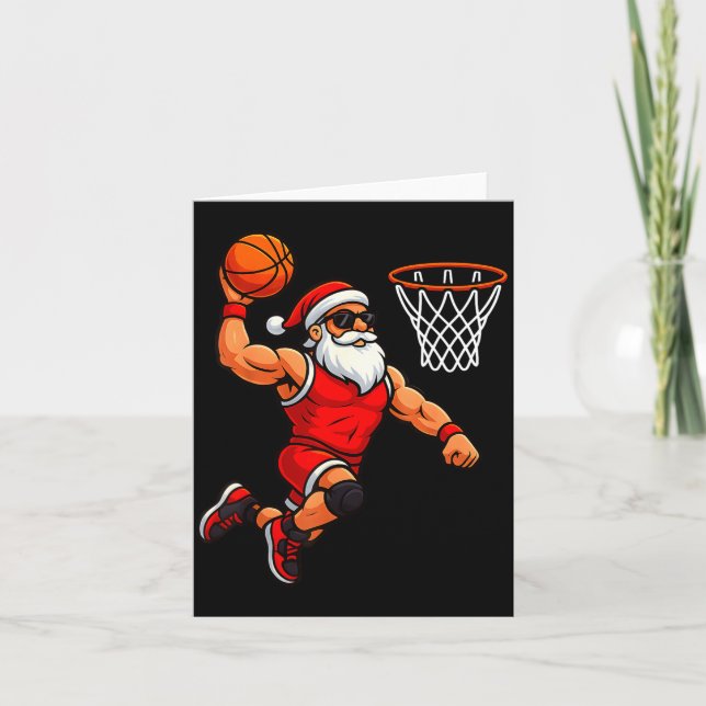 Tarjeta Christmas Santa Basketball Player Dunking Basketba (Anverso)