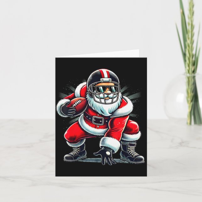 Tarjeta Christmas Santa Claus Football Lineman Quarterback (Anverso)