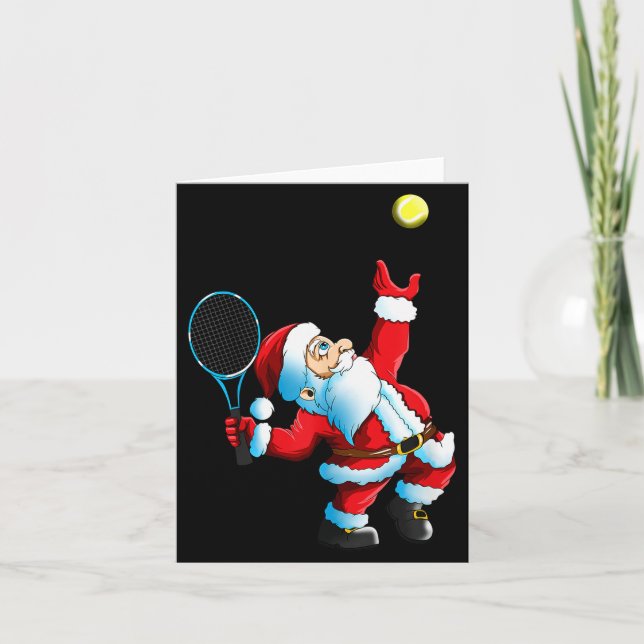 Tarjeta Christmas Santa Claus Tennis Game Tennis Racket  (Anverso)