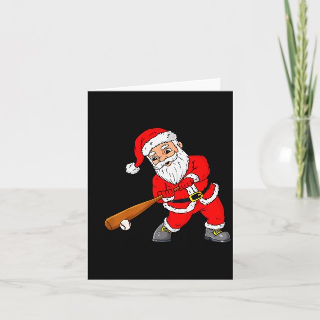 Tarjeta Christmas Santa Claus With Baseball Bat Boys Kids  (Anverso)