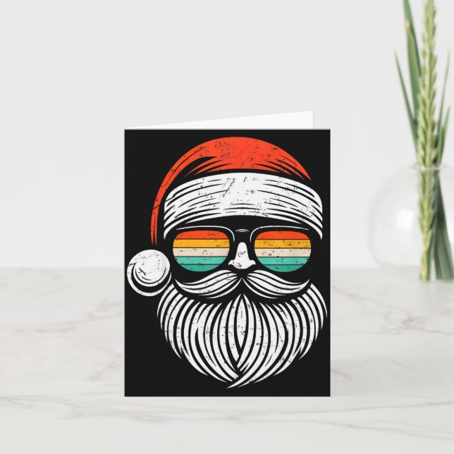 Tarjeta Christmas Santa Face Retro Sungles Xmas Men Women  (Anverso)