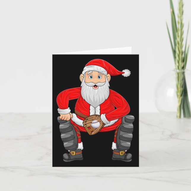Tarjeta Christmas Santa Playing Baseball Catcher Xmas Srts (Anverso)