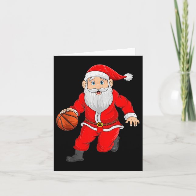 Tarjeta Christmas Santa Playing Basketball Xmas Funny Srts (Anverso)