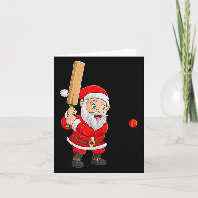 Tarjeta Christmas Santa Playing Cricket Xmas Funny Srts Pl (Anverso)