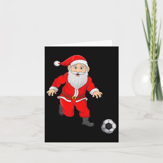 Tarjeta Christmas Santa Playing Soccer Football Xmas Srts  (Anverso)