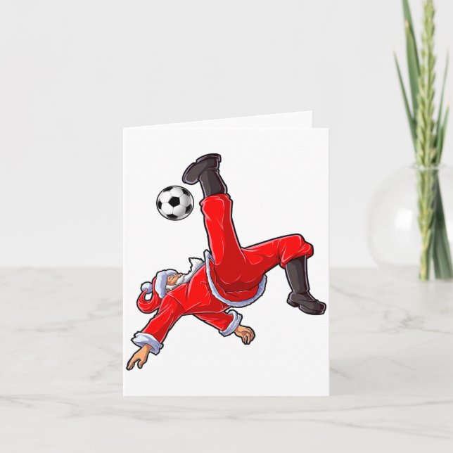 Tarjeta Christmas Santa Soccer Bicycle Kick Xmas Boys Men  (Anverso)