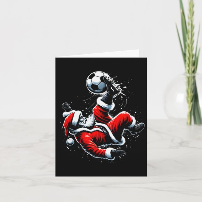 Tarjeta Christmas Santa Soccer Player Bicycle Kick Xmas Ba (Anverso)