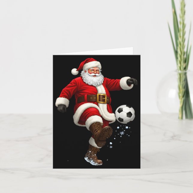 Tarjeta Christmas Santa Soccer Player Football Festive Mer (Anverso)