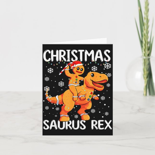 Tarjeta Christmas Saurus Rex Gingerbread Man Cookie Trex B (Anverso)