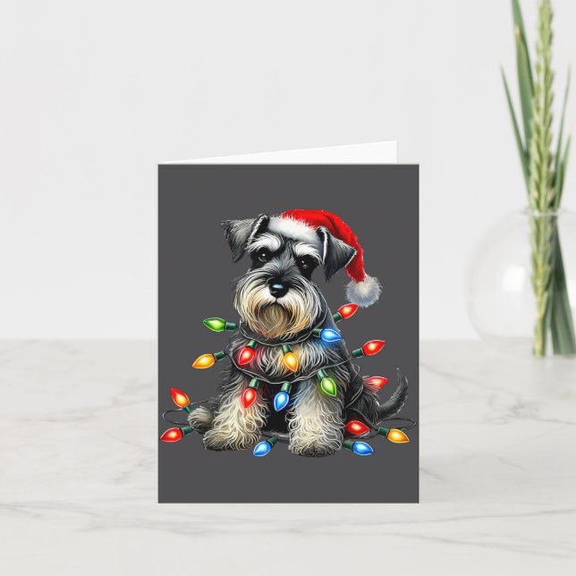 Tarjeta Christmas Schnauzer Dog Santa Hat Xmas Light Holid (Anverso)