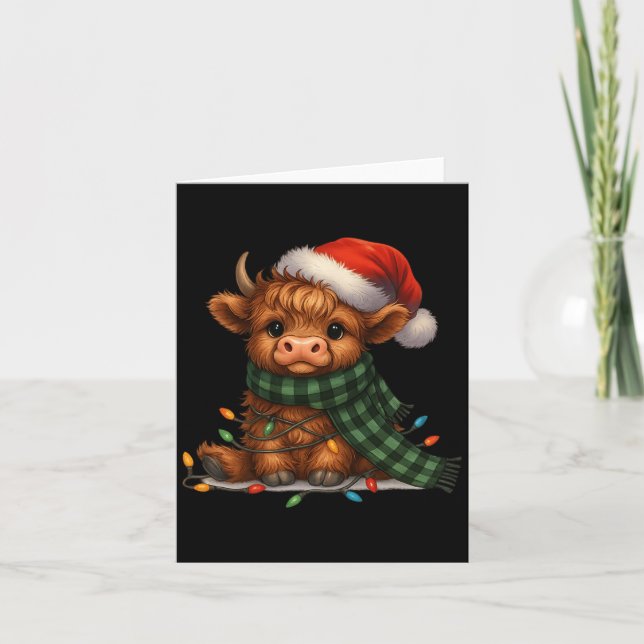 Tarjeta Christmas Scottish Highland Cow Santa Xmas Farm An (Anverso)