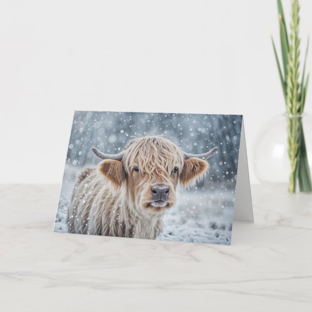 Tarjeta Christmas Seasons Greetings with Cute Highland  (Anverso)