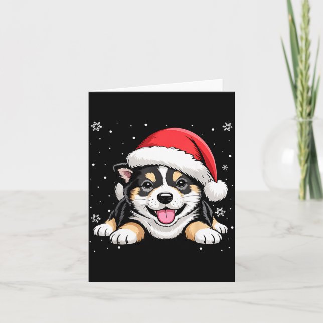 Tarjeta Christmas Shiba Inu Dog Wearing Santa Hat Pet Anim (Anverso)
