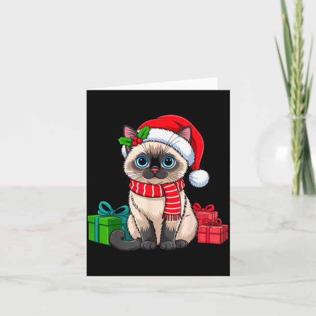 Tarjeta Christmas Siamese Cat Holiday Kitten Xmas Men Wome (Anverso)