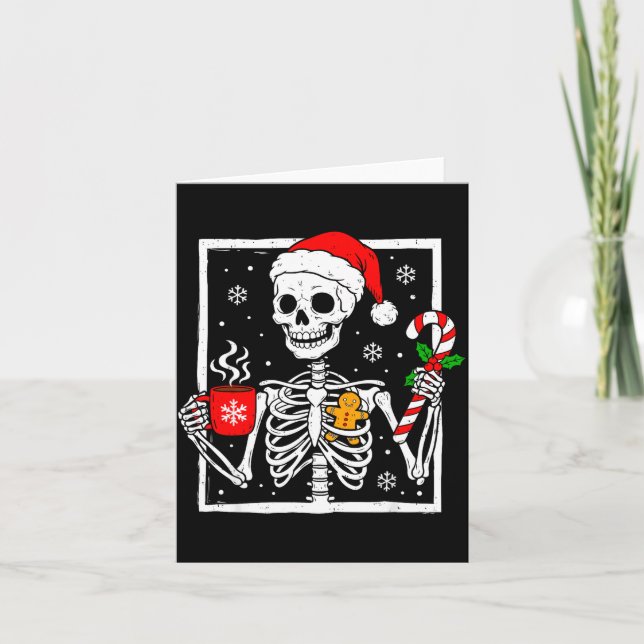 Tarjeta Christmas Skeleton Hat Santa Coffee Candy Cane Xma (Anverso)