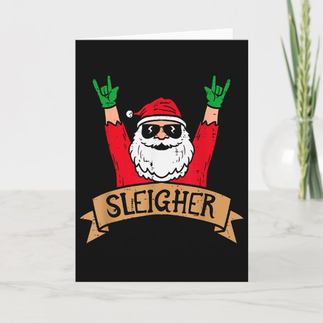 Tarjeta Christmas Sleigher Santa Rock Xmas Rocker Men Wome (Anverso)