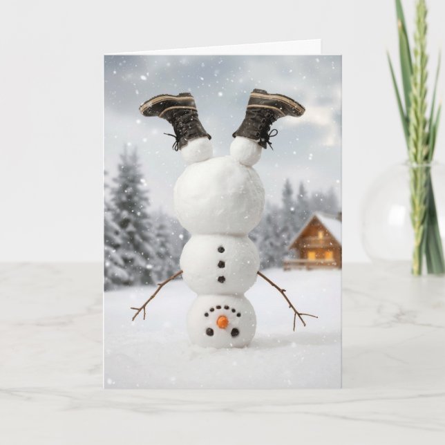 Tarjeta Christmas Snowman Doing a Headstand  (Anverso)