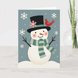 Tarjeta Christmas Snowman With Cardinal