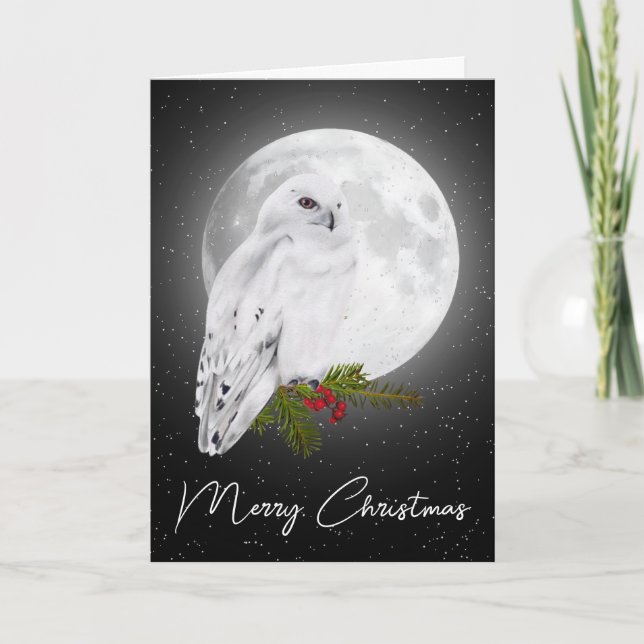 Tarjeta Christmas Snowy Owl In the Moonlight (Anverso)