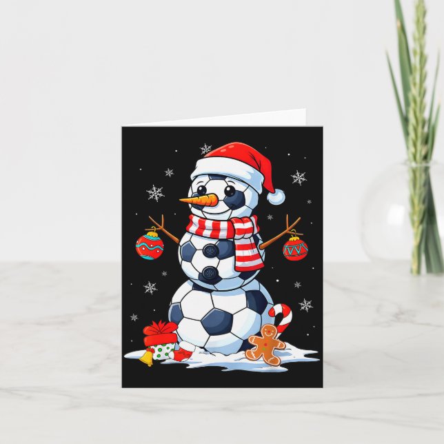 Tarjeta Christmas Soccer Funny Snowman Men Boys Kids  (Anverso)