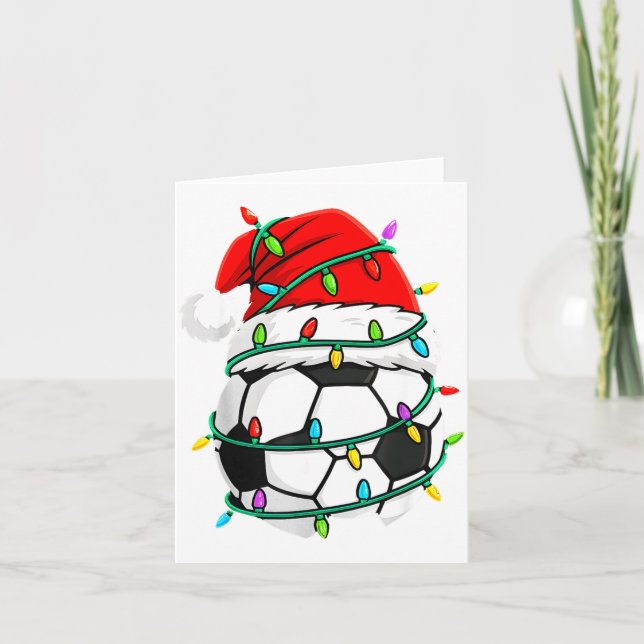 Tarjeta Christmas Soccer Santa Hat Lights Santa Srts Xmas  (Anverso)