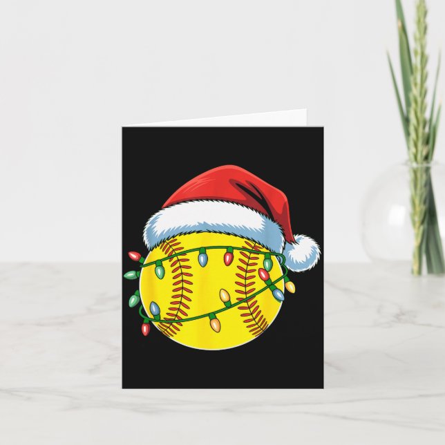 Tarjeta Christmas Softball Ball Santa Hat Softball Xmas Li (Anverso)