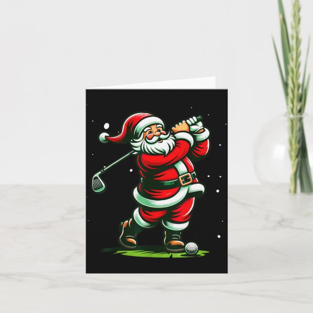 Tarjeta Christmas Srts, Santa Plays Golf Xmas Women Men &a (Anverso)