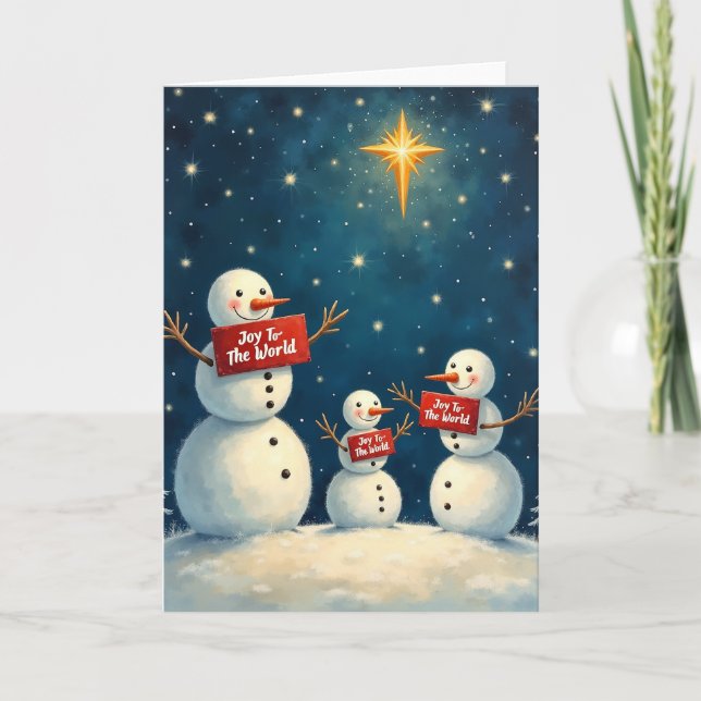 Tarjeta Christmas Star Joy To The World Snowmen (Anverso)
