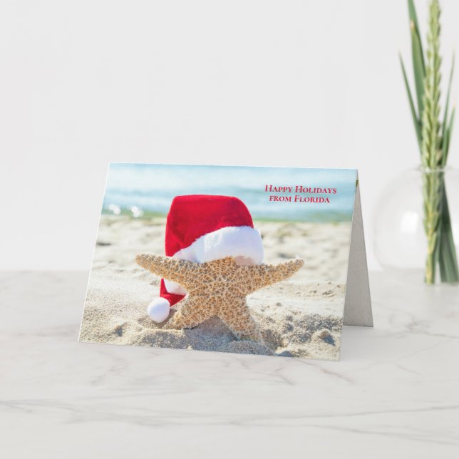 Tarjeta Christmas starfish with Santa hat (Anverso)