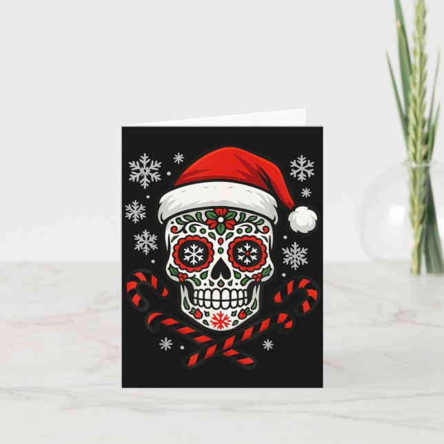 Tarjeta Christmas Sugar Calavera Skull Santa Hat Candy Can (Anverso)