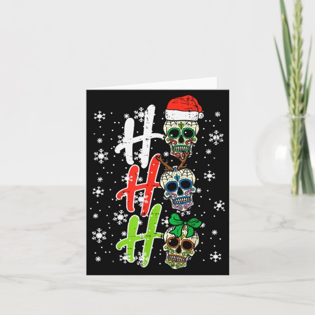 Tarjeta Christmas Sugar Skull Ho Ho Ho Xmas Mexican Men Wo (Anverso)