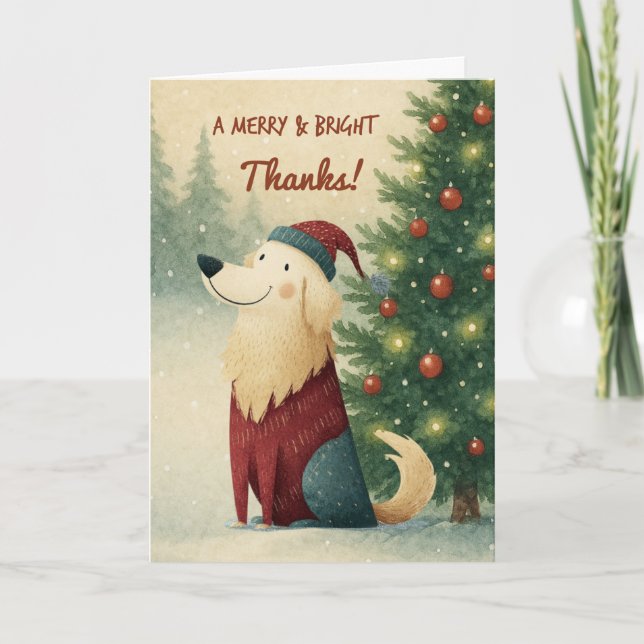 Tarjeta Christmas Thank You Golden Retriever in Santa Hat (Anverso)