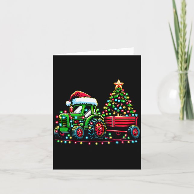 Tarjeta Christmas Tractor Boys Santa Xmas Farm Truck  (Anverso)