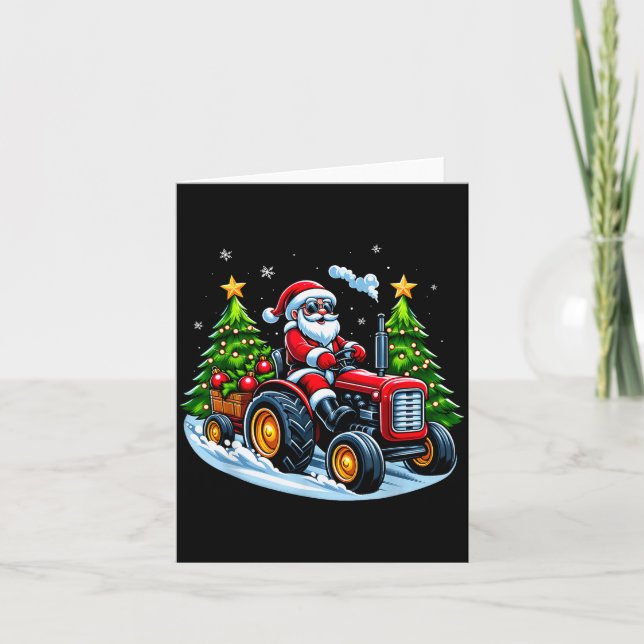 Tarjeta Christmas Tractor Santa Xmas Farm Truck Men Boys K (Anverso)