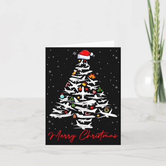 Tarjeta Christmas Tree Airplanes Lots Merry Christmas Men  (Anverso)