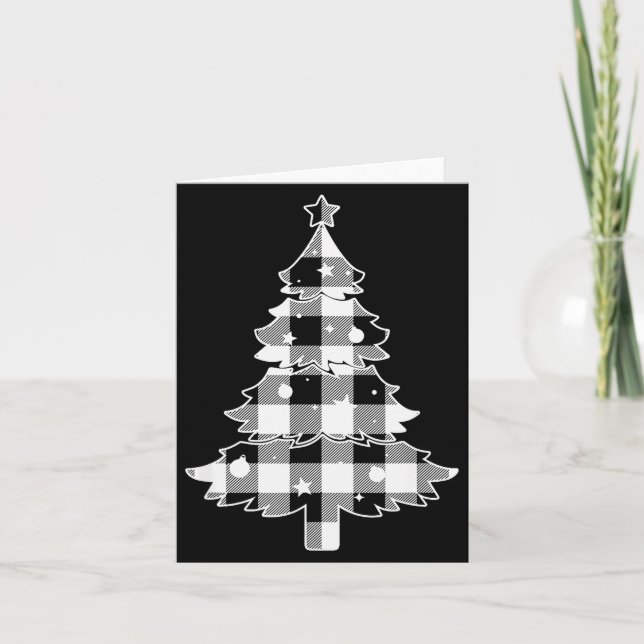 Tarjeta Christmas Tree Black &amp; White Buffalo Plaid Mer (Anverso)