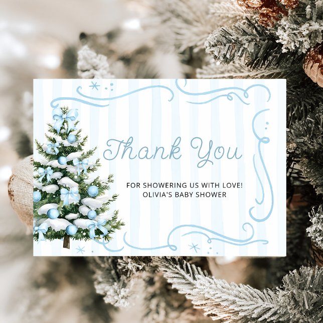 Tarjeta Christmas Tree Blue Winter Baby Shower Thank You  (Subido por el creador)