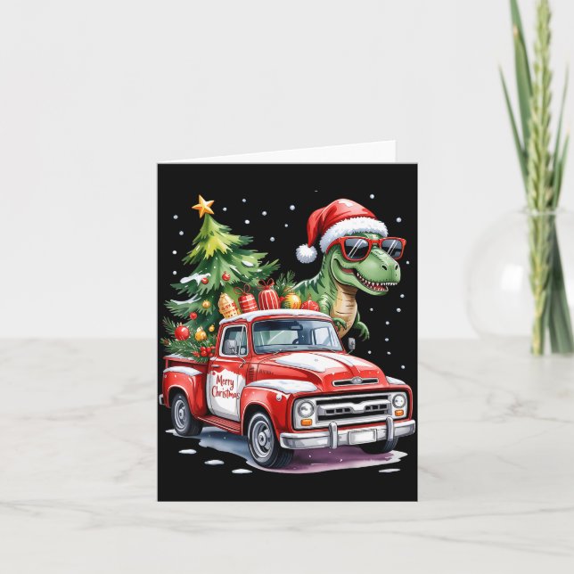Tarjeta Christmas Tree Car Truck Dinosaur Trex Christmas B (Anverso)