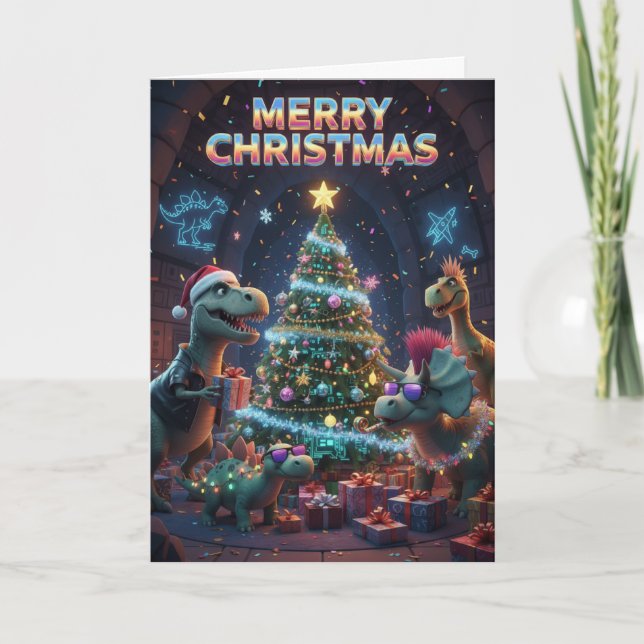 Tarjeta Christmas Tree Dinosaur Card - Jurassic Dino-mite  (Anverso)