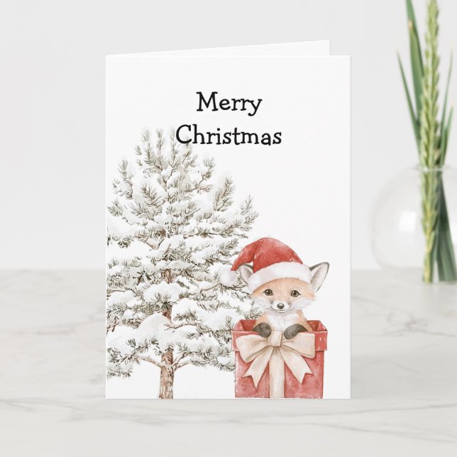 Tarjeta Christmas Tree Fox in a Box (Anverso)