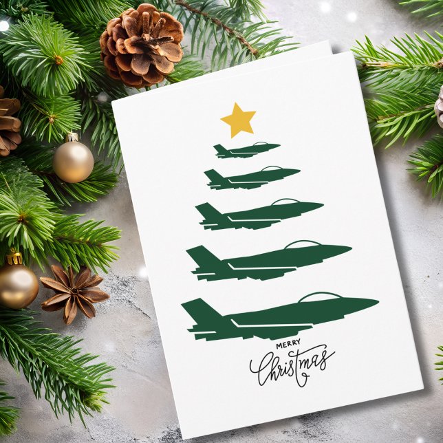 Tarjeta Christmas Tree Green Military Airplane Minimalist (Subido por el creador)
