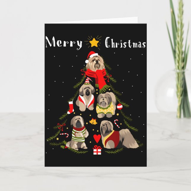 Tarjeta Christmas Tree Lhasa Apso Lover Xmas Dog Owner New (Anverso)