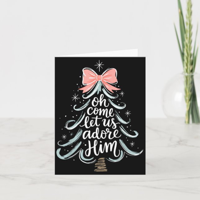 Tarjeta Christmas Tree Oh Come Let Jesus Us Adore Him Coqu (Anverso)