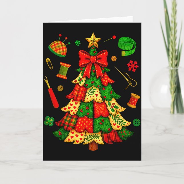 Tarjeta Christmas Tree Patchwork Quilting Quilter Sewing L (Anverso)