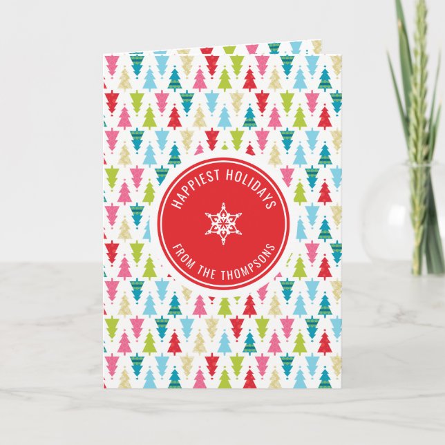 Tarjeta CHRISTMAS TREE PATTERN festivo moderno mínimo rojo (Anverso)