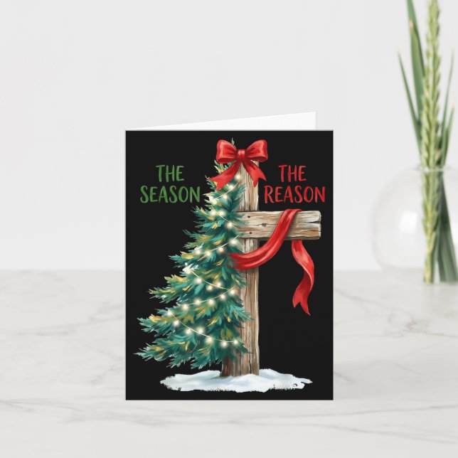 Tarjeta Christmas Tree The Season Jesus Cross The Reason X (Anverso)